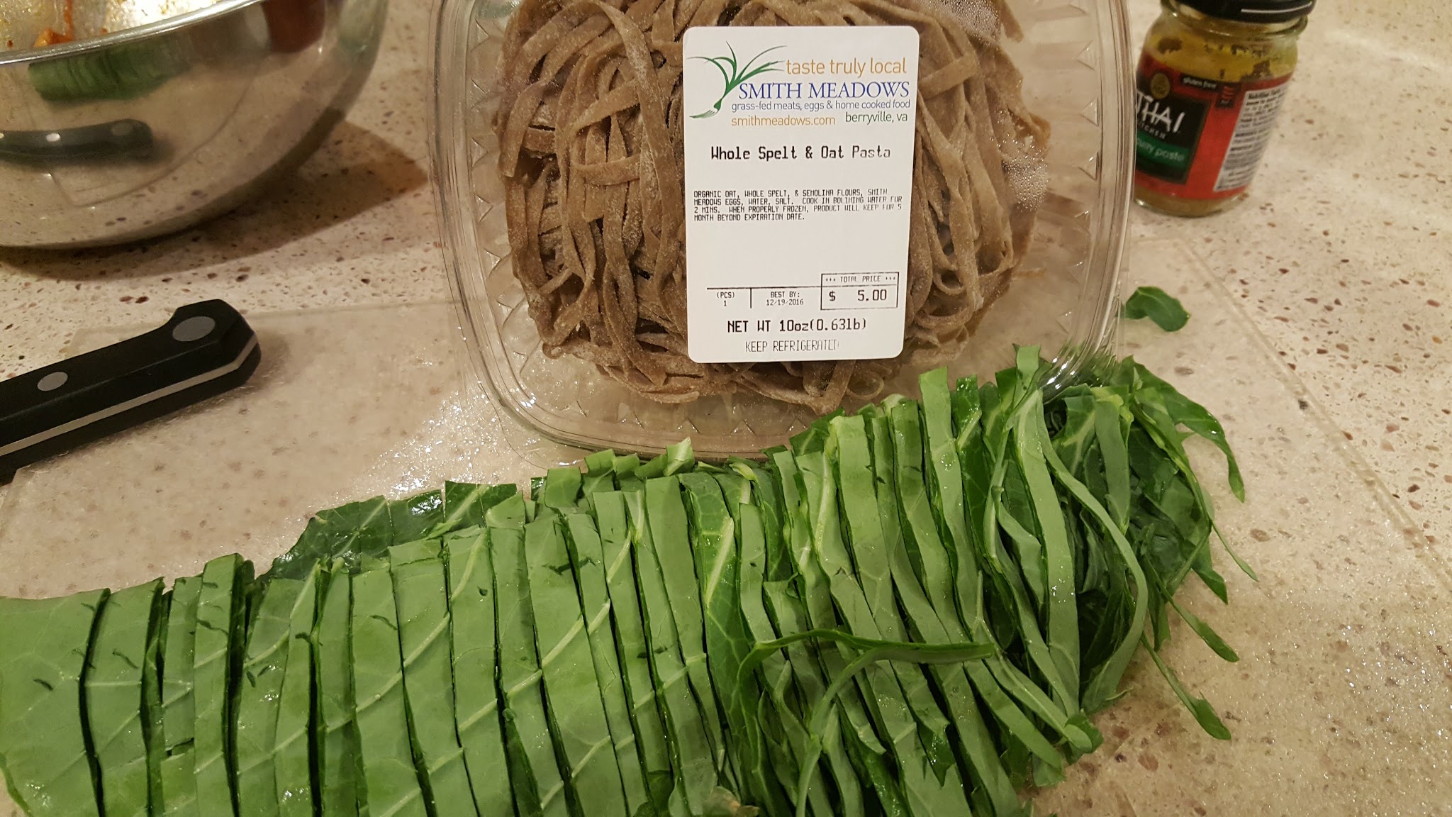 Cut Greens to Same Size as Noodles