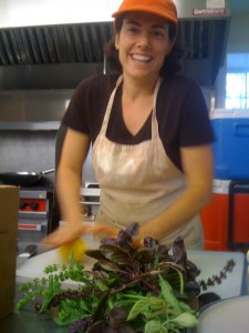 Nancy chops veggies for the Peperonata