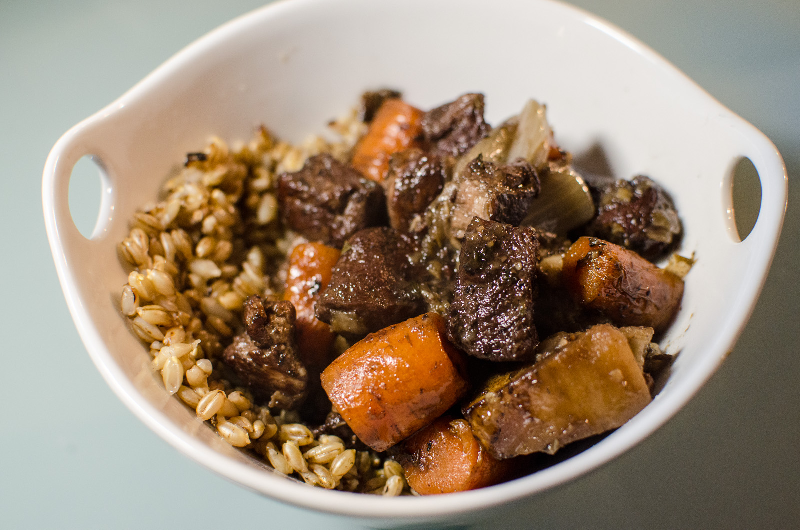 A bowl of Smith Meadows lamb stew with barley