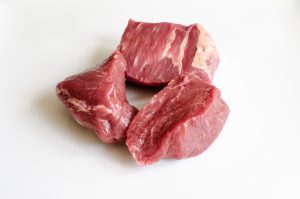 Smith Meadows grass-fed and finished beef kebab skewer cubes, marlbed meat