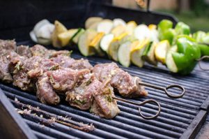 grass-fed beef kebabs on the grill